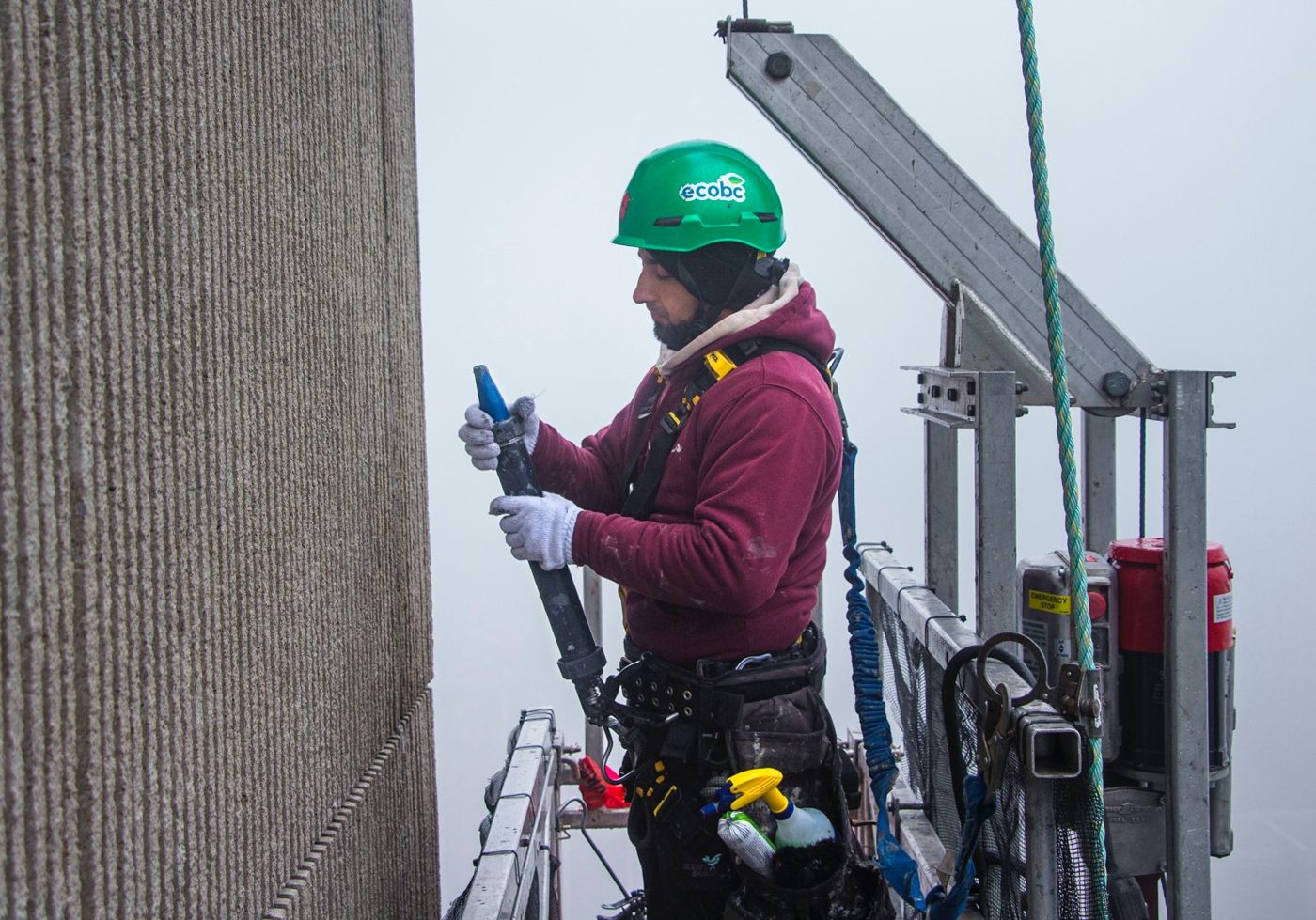 Balcony repair work at height